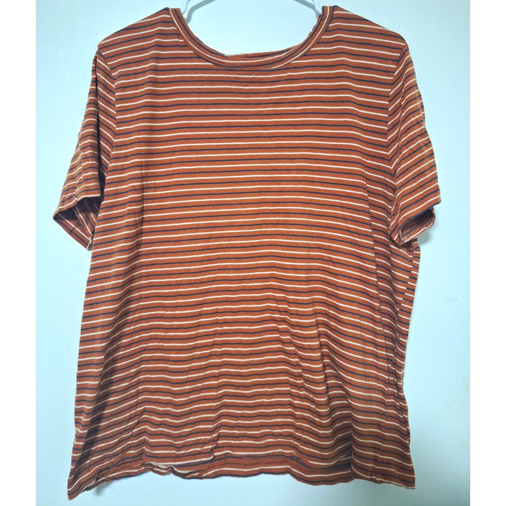 Universal Thread Women's XL Brown Blue White Striped Knit Cotton Crew T-Shirt